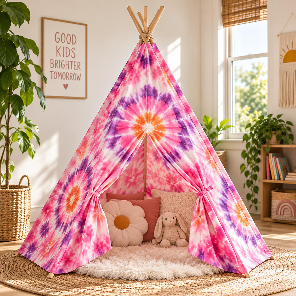 Pink Flower Hand-Dyed Kids' Teepee