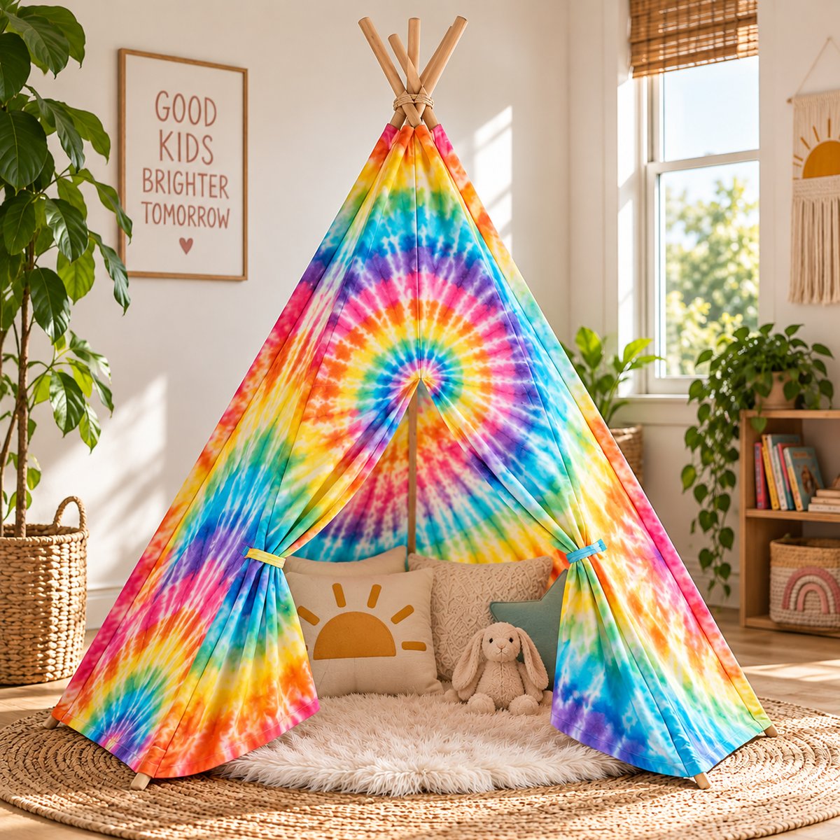 Rainbow Hand-Dyed Kids' Teepee